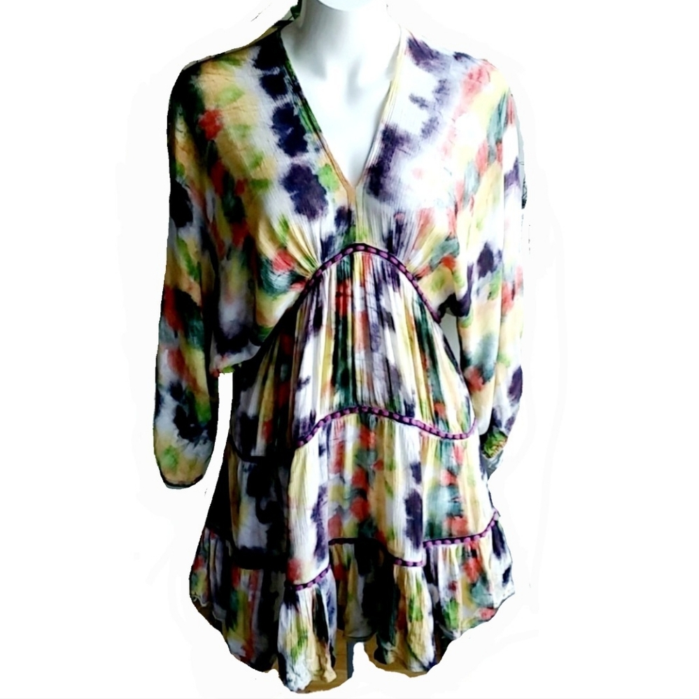 Bl-nk London Boho Tie Dye Dress Multicolor Ruffle Detail Size Extra Smal…